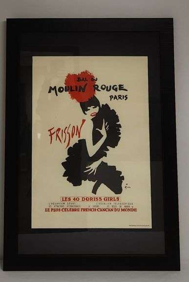 Framed Vintage Cabaret Poster Print by Rene Gruau "Bal Du Moulin Rouge Paris, Frisson" 28"W x 40"H