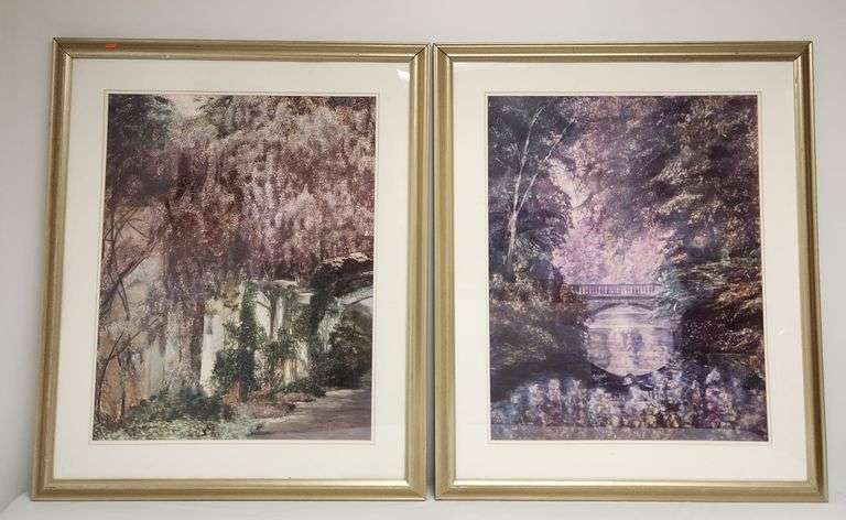 2- "Whysteria Pergola" and "Early Morning" framed prints, Milton Bleier Co. 33"W x 39"H