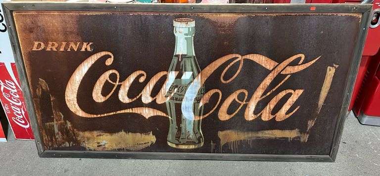 Drink Coca-Cola Sign, Wood Framed Rusted 71”x36”