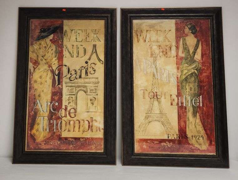 2- Weekend in Paris framed prints by artist Fabrice De Villeneuve 28" x 42"