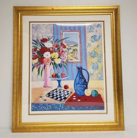 Framed "Le Vase Bleu de Madrid" Print, artist signed 38" w x 43" H