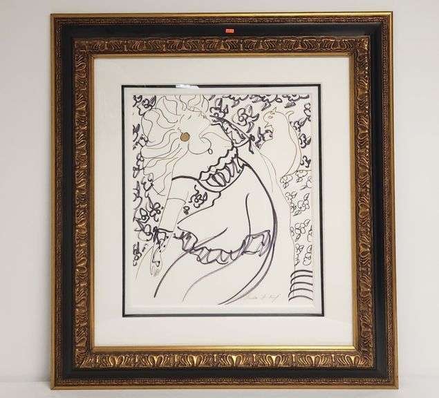 Ornate Framed Work on Paper, artist signed 35" W x 37"H