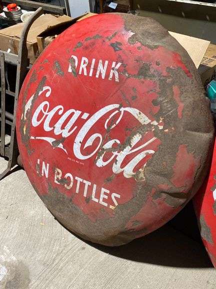 Drink Coca-Cola in Bottles round metal sign 51” (rusty)