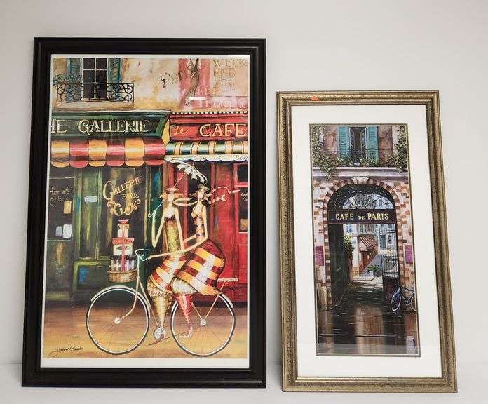 Framed "Girlfriends in Paris" print by Jennifer Garant 27" x 39" and Framed Cafe De Paris Print 19" x 33"