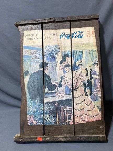 "After the Theatre, Drink a Glass of Coca-Cola" wood wall hanging 24.5”x17.5”