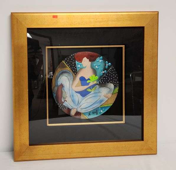Framed Linda Le Kinff Embellished Serigraph Color Disc 24" X 24"