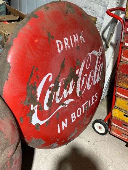 Drink Coca-Cola in Bottles round metal sign 51” (rusty)