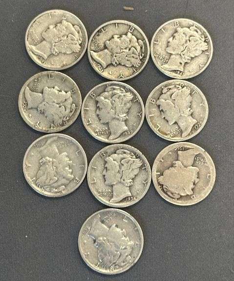 10 Mercury Dimes 1916-1944