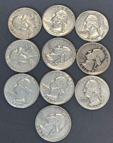 10 Washington Quarters 1936-1964