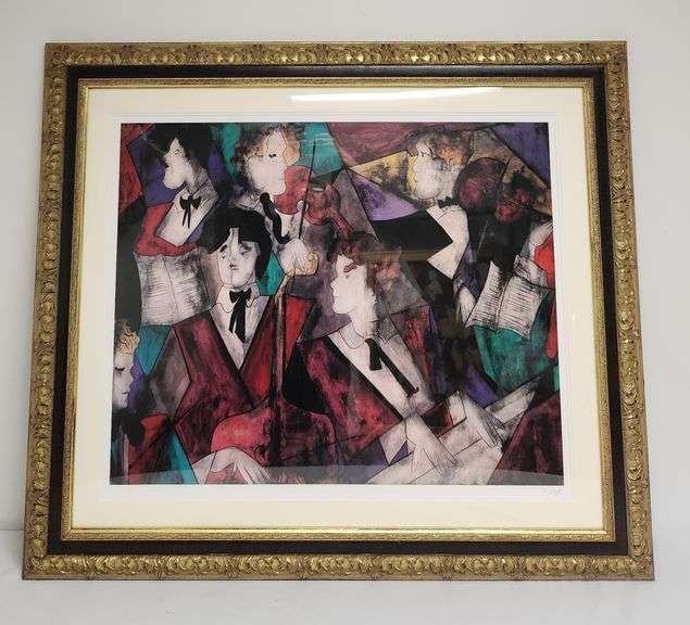 Ornate Framed "Grand Orchestre" seriolithograph in color on paper, artist signed 44"W x 36"H
