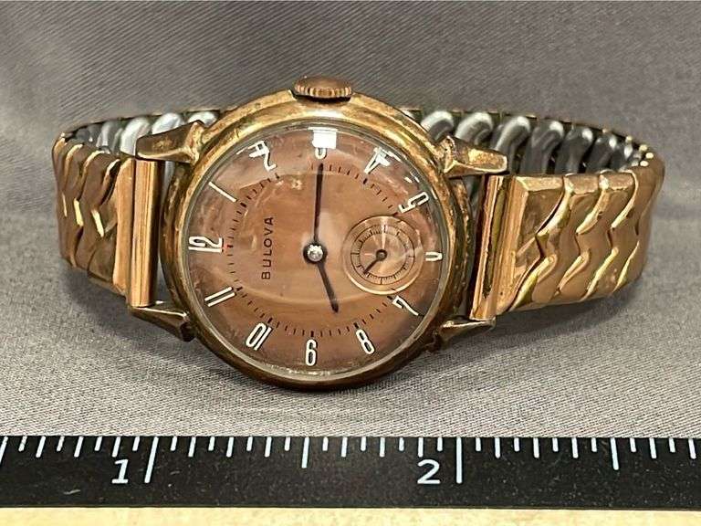 1950s 17 Jewel Bulova 14kt Gold Filled Watch with Band 1/20 10kt Gold Filled Top