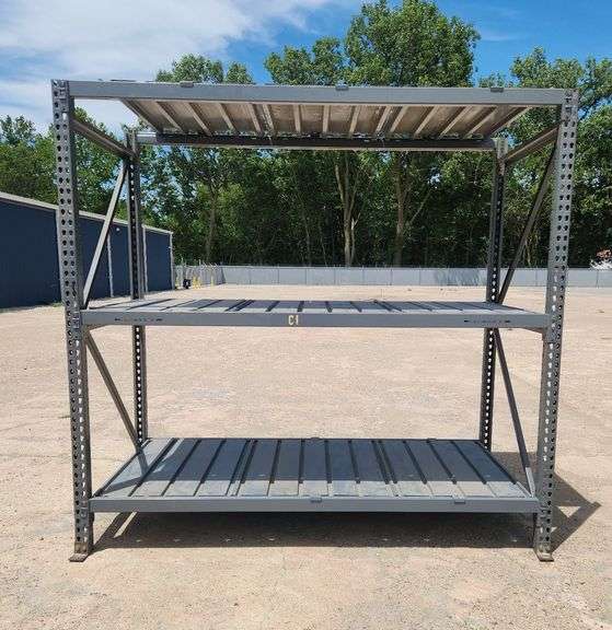 Complete Teardrop Pallet Racking Section With ribbed steel decking 8' Tall X 48" Deep X 8' wide Beams