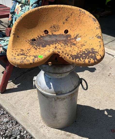 Milk Can with tractor seat 35”