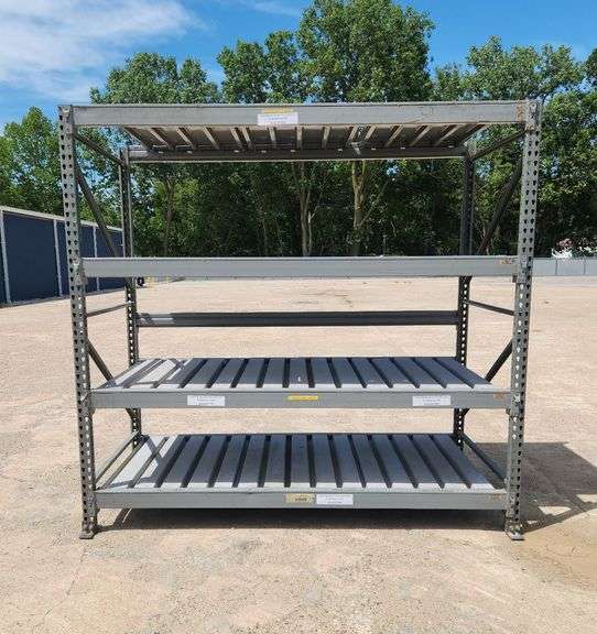 Complete Teardrop Pallet Racking Section With Ribbed Steel Decking on 4 Shelves 8' Tall X 48" Deep X 8' Wide Beams