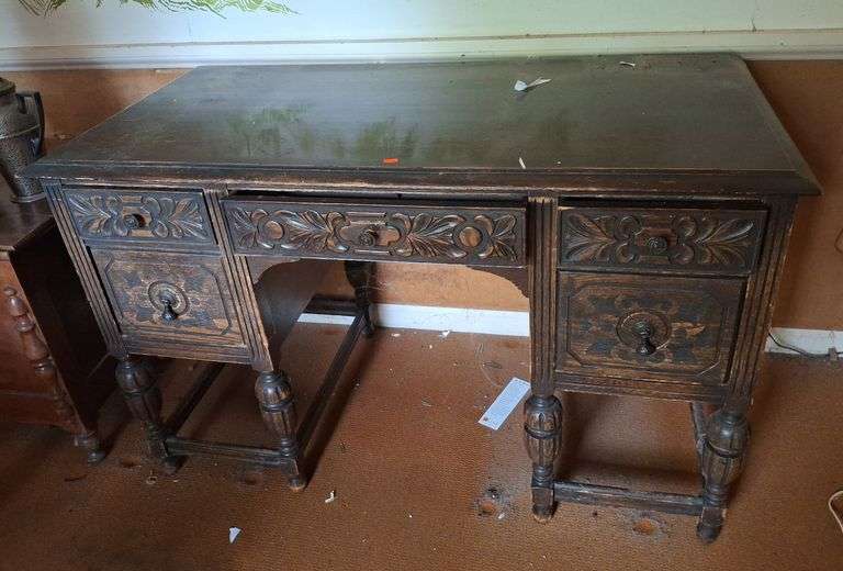 Ornate Carved Wood Desk 48" x 22" x 30"