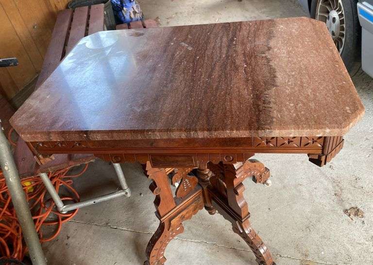 Wood side table w/ marble top 20”x 30”x 30”( dusty)