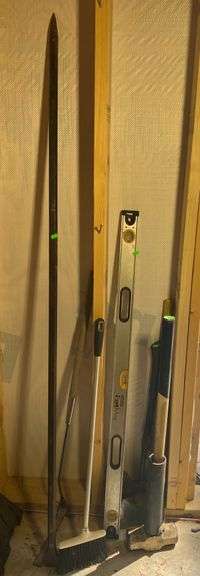 Level, brush, sledge hammer, etc.