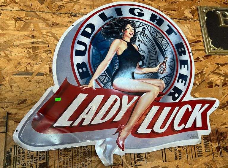 Embossed Bud Light Beer Sign Lady Luck, 36”x30”