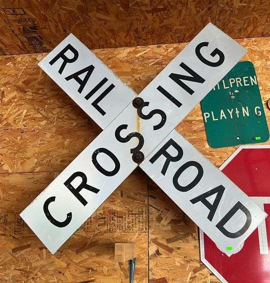 RailRoad Crossing Sign, aluminum on metal brackets 48”x48”x12”