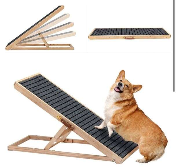 Folding Dog Ramp 4 Levels Adjustable Wooden Portable Cats Ramp with Non ...