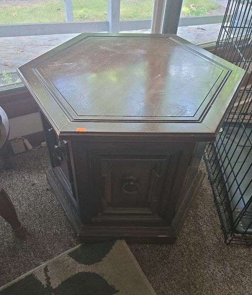 Wood Hexagonal End Table 23”x20”