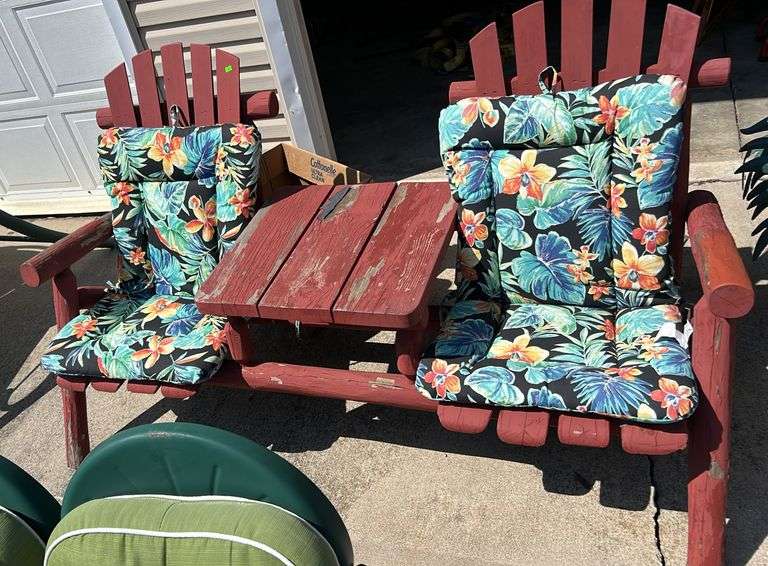 Wood double seat with Table patio Combo with cushions 70”