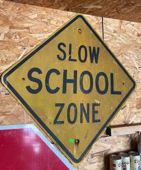 Slow School Zone metal Road Sign 32”x22”