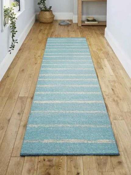 Williamsburg Minimalist Stripe Turquoise/Cream 2 ft. x 8 ft. Runner Rug ...