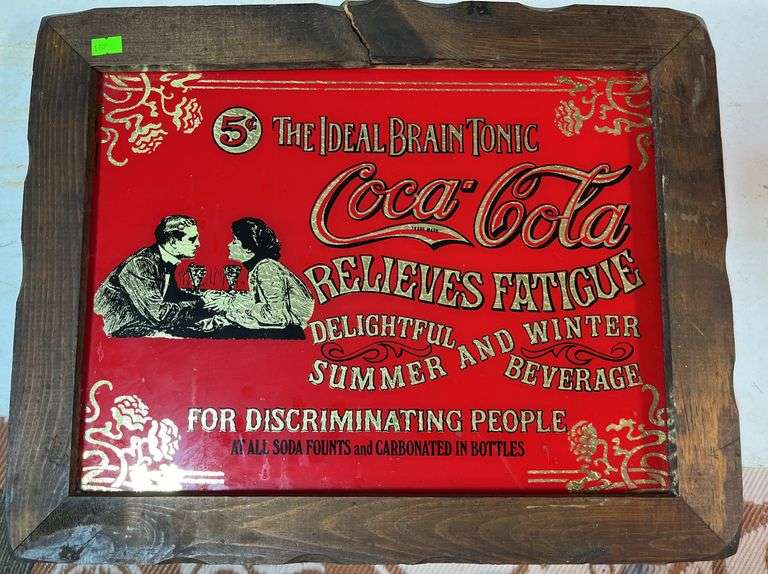 Framed Coca-Cola “The Ideal Brain Tonic” foil sign 18 1/2x15
