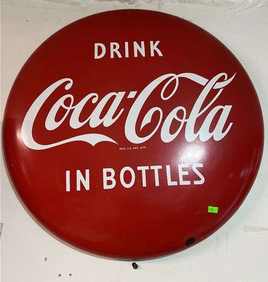 Round Enamel Drink Coca-Cola In Bottles sign 24”