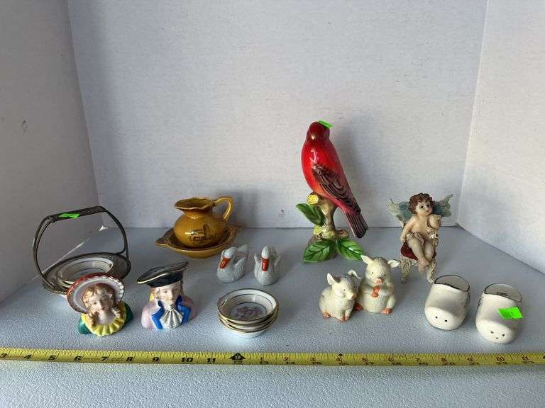 Porcelain and ceramic collectibles assortment, souvenir mini pitcher and bowl