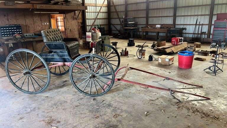Vintage Horse Drawn Carriage with hitch 64”x105”x55” - rubber edged wheels 40”