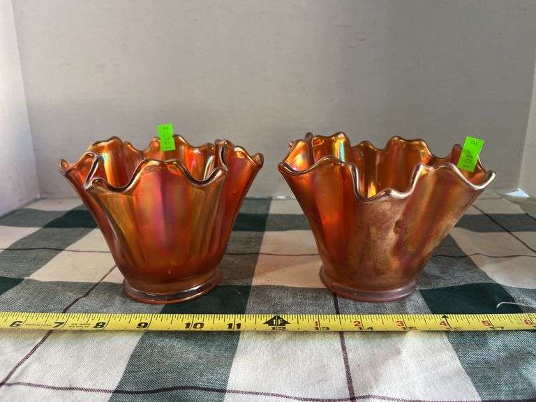 Pair carnival ruffled edge bowls