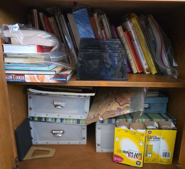 Book Assortment, Light Bulbs, File Organizer, Crochet Books, Magazines ...
