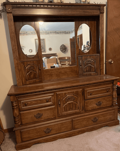 2pc. Pressboard Dresser with Mirror & Upper Storage 18x76x64"