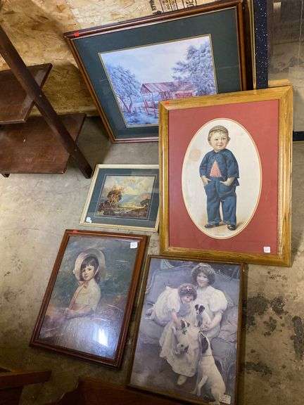 5- Framed Prints inc. Victorian Scene, 18"x22", 16"x21", 14"x17', 21"x27", 30"x24"