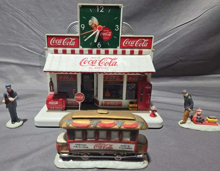 The Coca-Cola Brand by The Danbury Mint Collection "Soda Fountain Clock" Figurine, Drink Coca-Cola Figurine Assortment (Not Tested, Damaged)