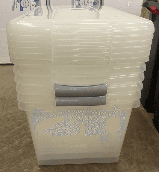 (6) Iris Store & Slide 61 QT Latch Lid Storage Bins (Damaged)