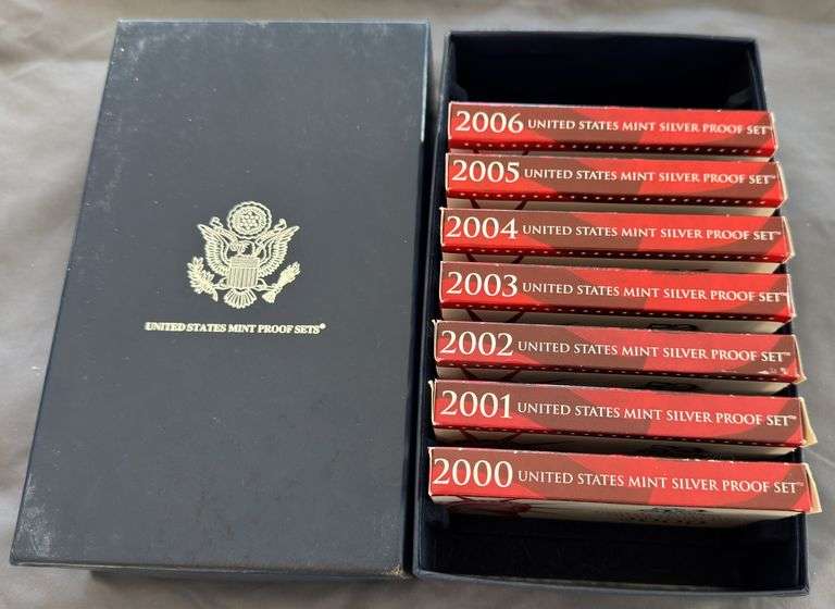2000-2006 Mint Silver Proof Sets (7 Sets) (2001 is Missing Jefferson Dime)