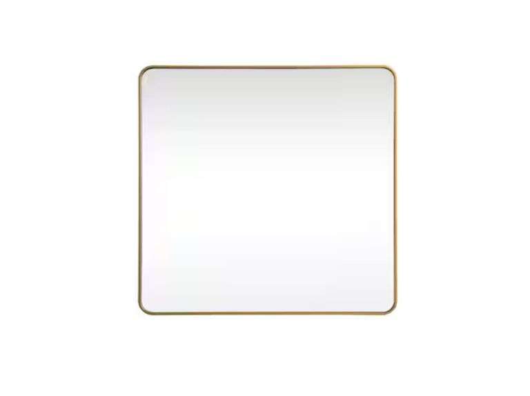 Timeless Home 48 in. W x 48 in. H x Modern Soft Corner Metal Square Brass Mirror