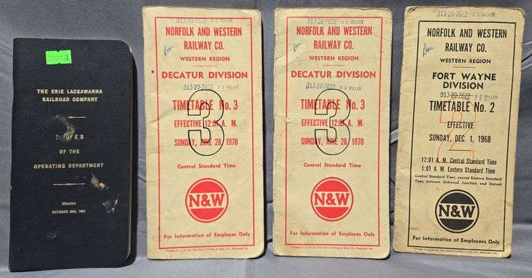 (1) The Erie Lackawanna Railroad Company Rules of The Operating Dept. Booklet, (2) Norfolk and Western Railway Co. Decatur Division Timetable Booklets, (1) Norfolk and Western Railway FT. Wayne Division Timetable Booklet