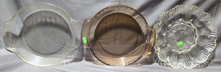 (2) Anchor Ovenware Deep Pie Glass Plates, (1) 9.5in Glass Deviled Egg Plate