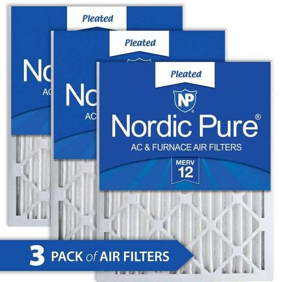 thumbnail image 2 of Nordic Pure 16x25x2 (15 1/2 X 24 1/2 X 1 3/4) Pleated MERV 12 Air Filters 3 Pack - Replacement 2 of 13