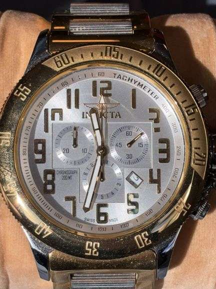 Invicta Gold Toned Stainless Steel Wrist Watch with Chronograph Swiss