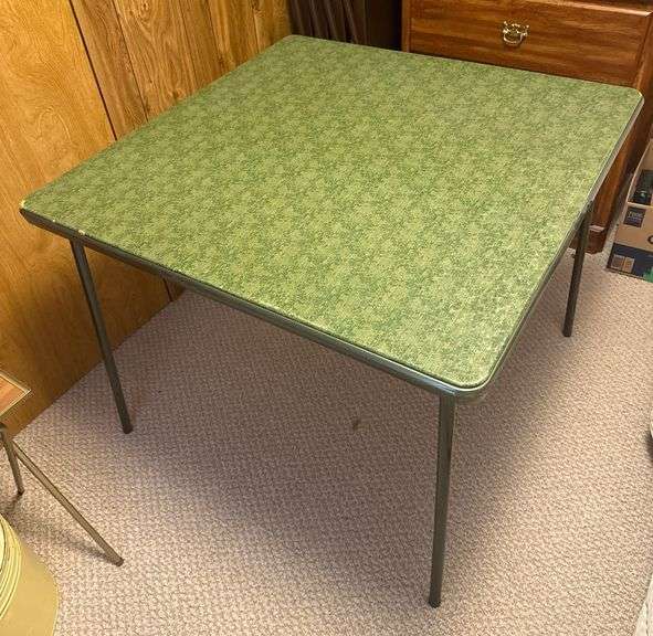 Green Laminated Folding Card Table with Metal Legs, 28x35x35″ - Metzger ...