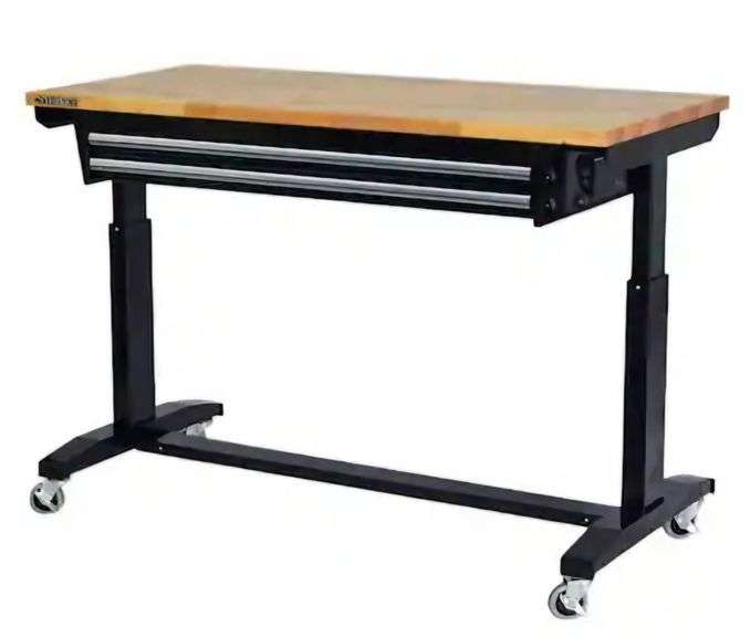 Husky 52-Inch Adjustable-Height Work Table With 2 Drawers and Wheels ...