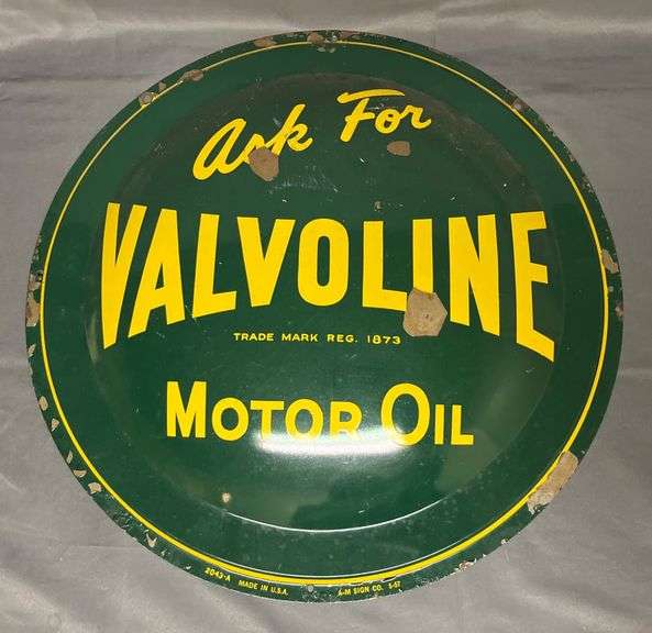 Green and Yellow Ask For Valvoline Motor Oil Advertising Sign, 17.5” Diameter