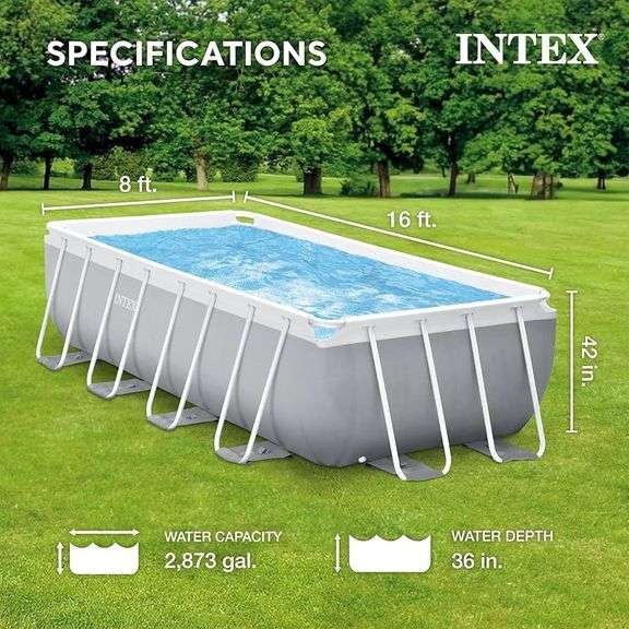 Intex Prism Frame 16 x 8 x 42 Inch Rectangular Pool with Accessories