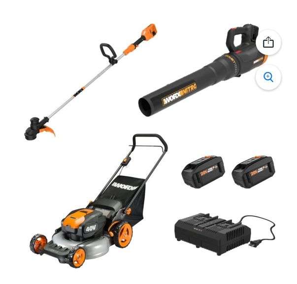 WORX Nitro 40V Cordless 3-in-1 Combo Kit with Mower, Trimmer, and ...