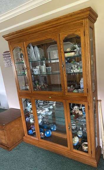 Glass Display Cabinet with Shelves and Mirrored Back